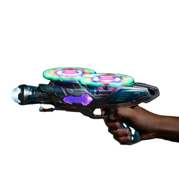 Kids cool toy fun double fan mechanical electric toy guns with infrared light and cool sound