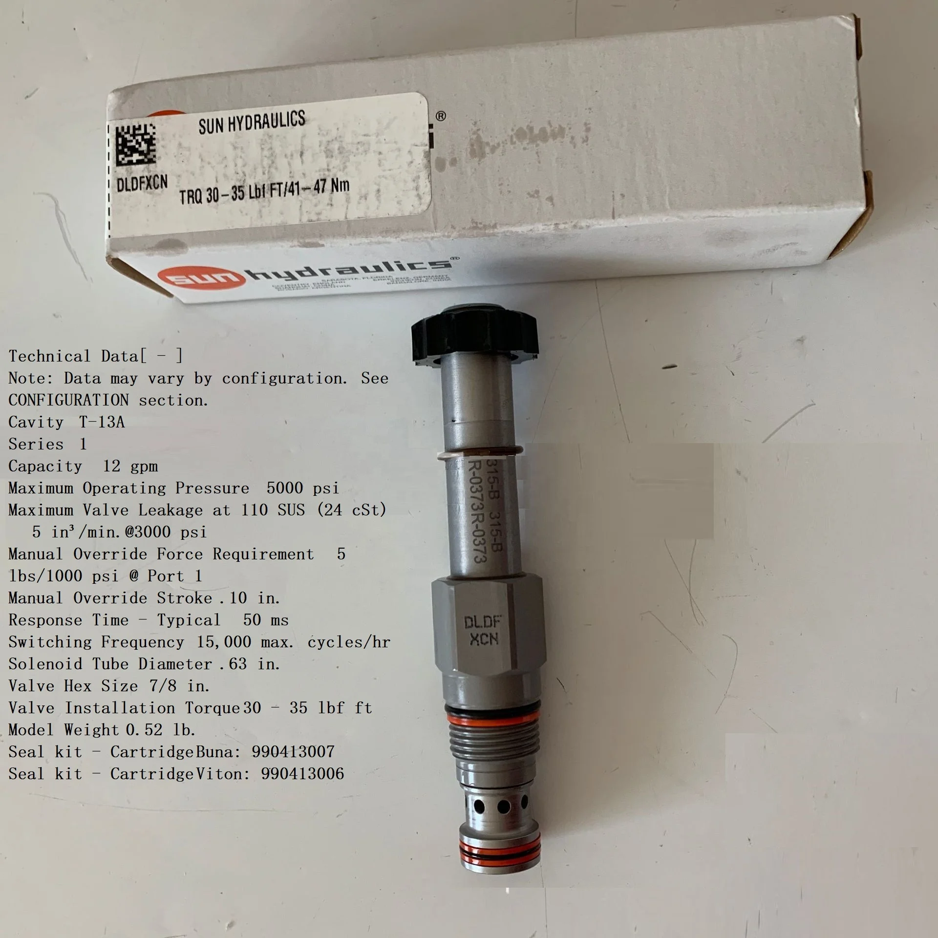 DLDF XCN Sun Hydraulics Valves 2-way, solenoid-operated directional spool valve (740 Series)