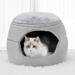 Hot selling semi-enclosed closed cat house memory foam pet bed for wholesale