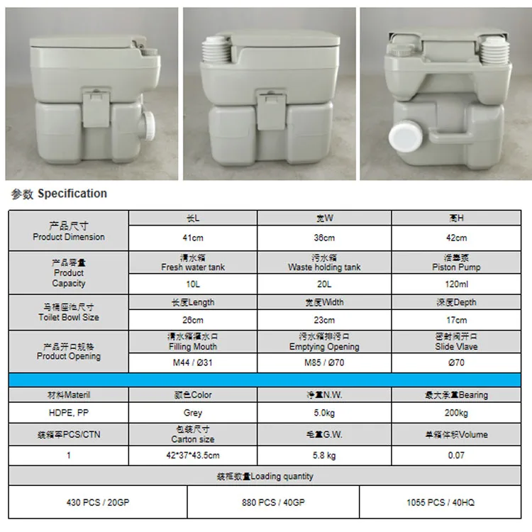 Portable Toilet Flush Travel RV Car Potty for Camp Boating Hiking Outdoor Trips With Fresh Water Tank 10L Waste Holding Tank 20L