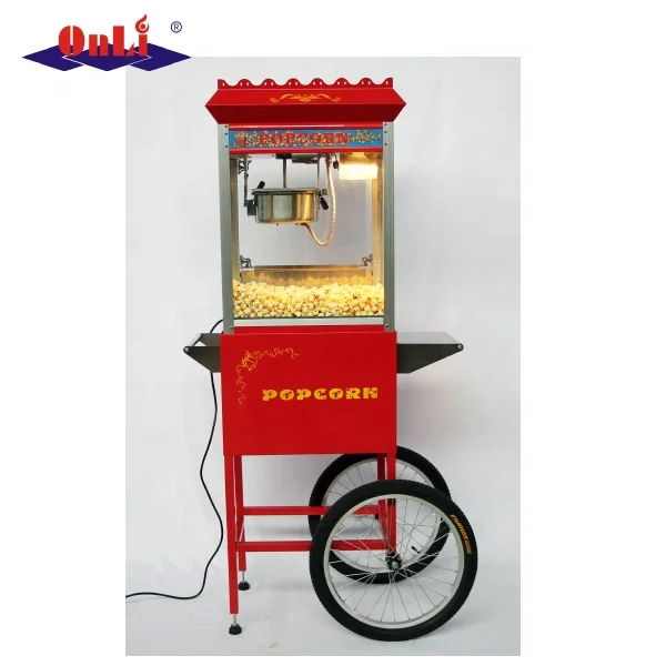 
8 Oz automatic old fashioned electric commercial kettle caramel mobile popcorn machine maker with cart/wheels 