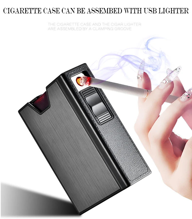 CC262042 Алюминиевый USB-портсигар для зажигалки нагревательный провод пластиковый табачный зеркальный металлический контейнер сигарет 20