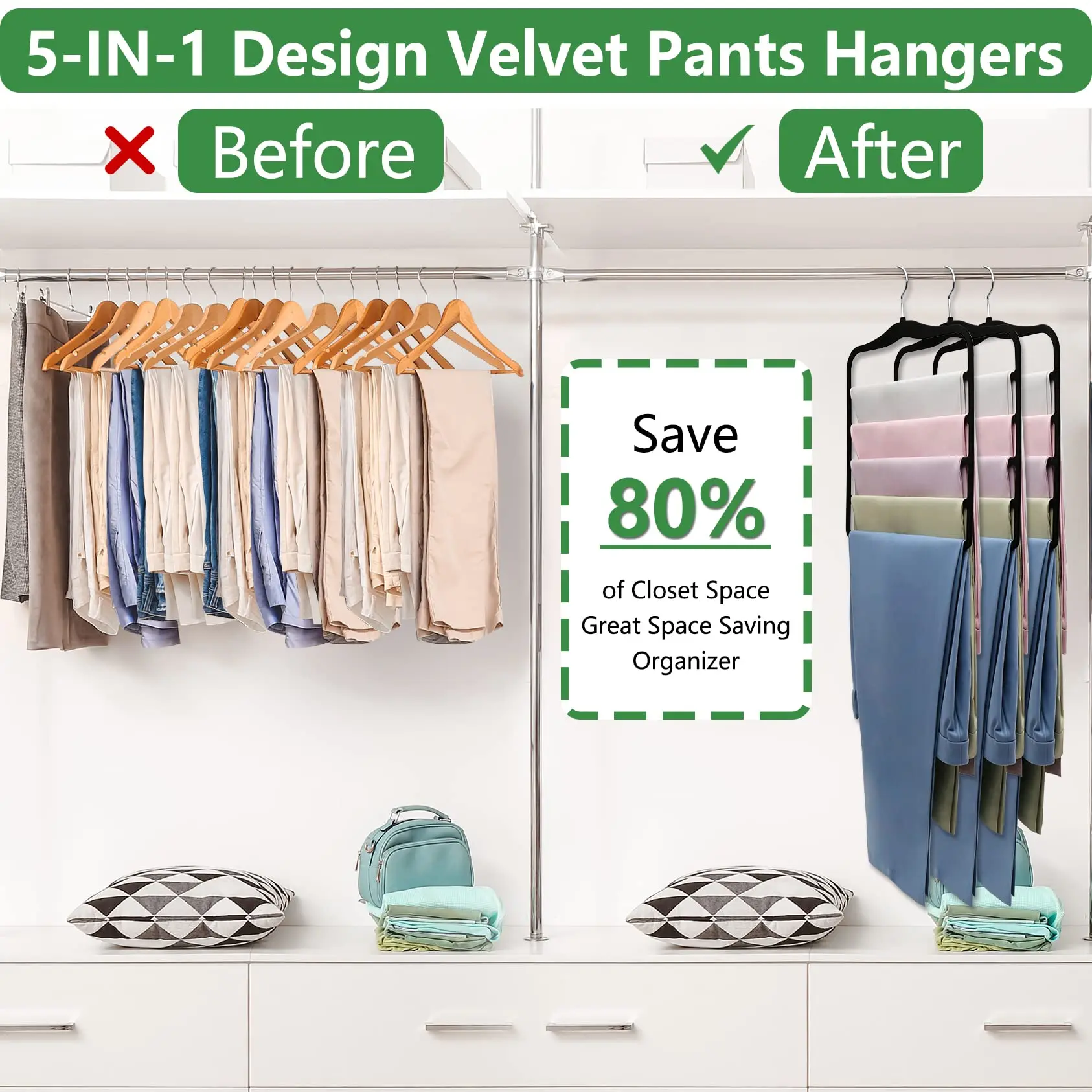 Closet Organizers and Storage 3 Pack Organization Storage Pants-Hangers Space-Saving Velvet Hanger for Home