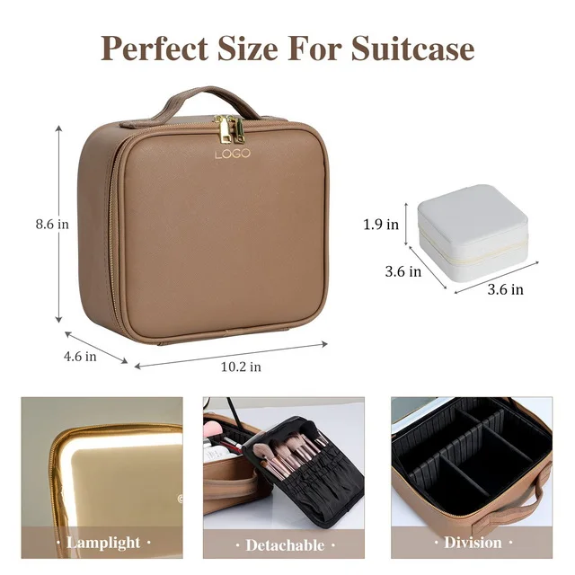 Multifunctional Pu Leather Cosmetic Case Travel Makeup Storage Box Led Cosmetic Bags