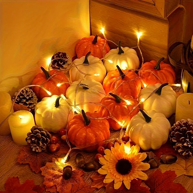 White Orange Artificial Pumpkin Home Decor Halloween Pumpkin Ornament Large Foam Pumpkins with Maple Leaf for crafting