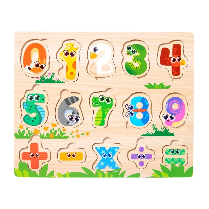 Montessori wooden jigsaw puzzle  hand grasp plate toys infant education 3 d puzzle toy animal cartoon vehicle fruits