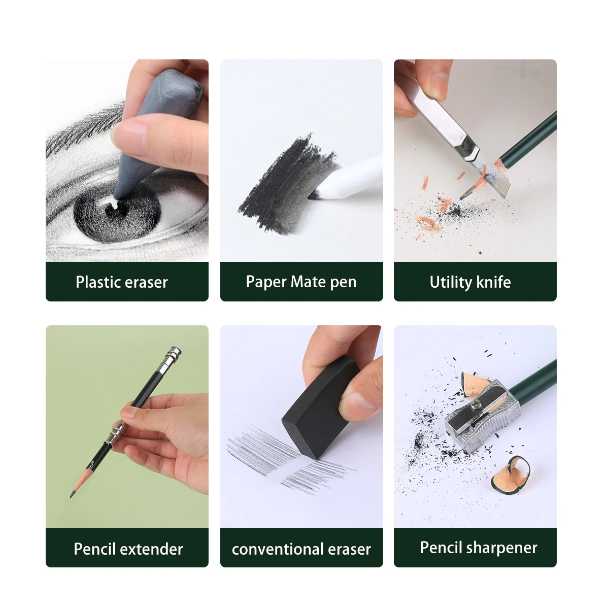 Giorgione 19pcs G-191908 Sketching Pencils Charcoal Sketch Drawing Kit Pencil Full Art Set With Eraser Pencil Extender