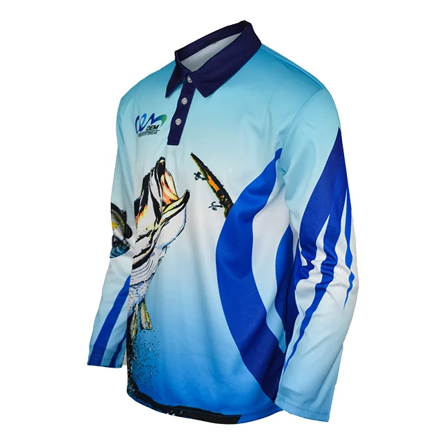 Custom sublimation degin logo quick dry long sleeve upf 50 sustainable fish pattern recycled polo fishing tshirts