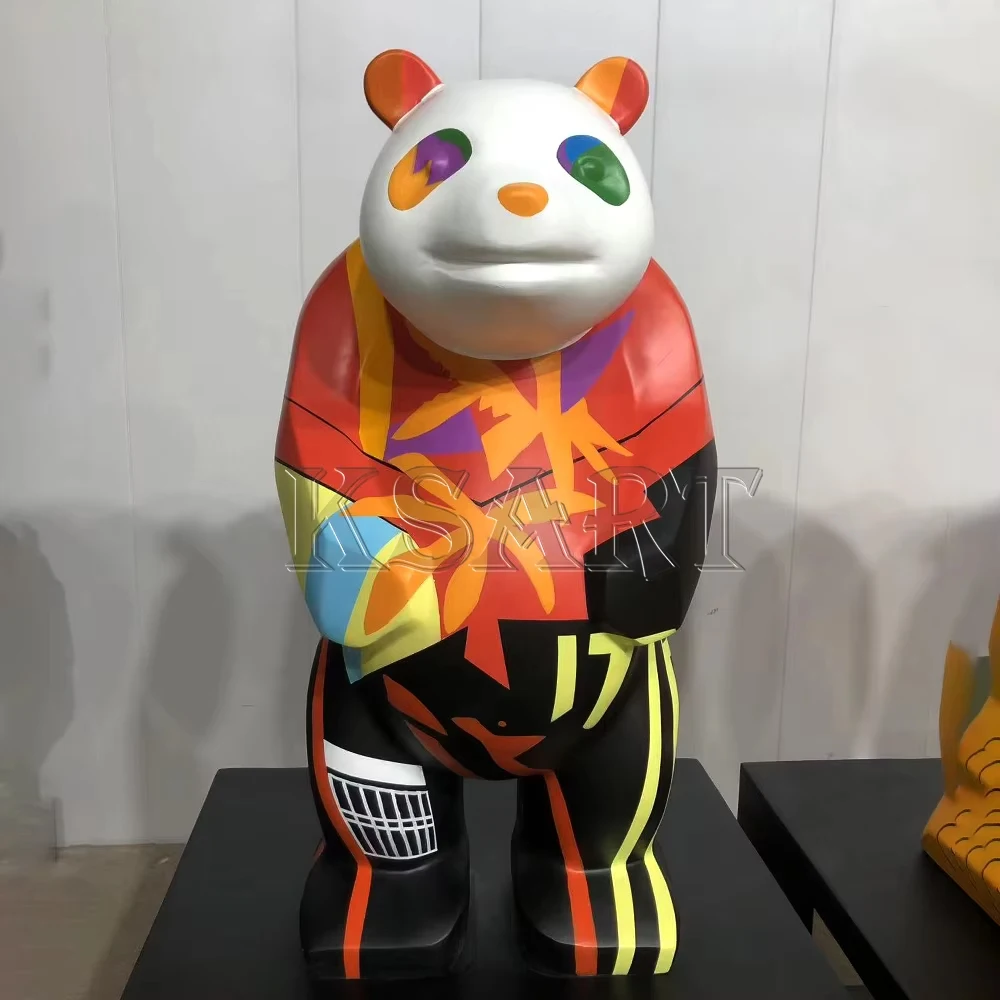 Bear model cartoon panda Holiday decoration resin sculpture Pop Art painted fluid artwork