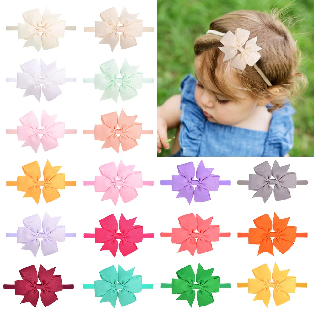 Baby Headband 3.2 Inch Grosgrain Ribbon Hair Bows With Traceless Nylon Hairbands Hair Accessories for Newborns Infants Kids Girl