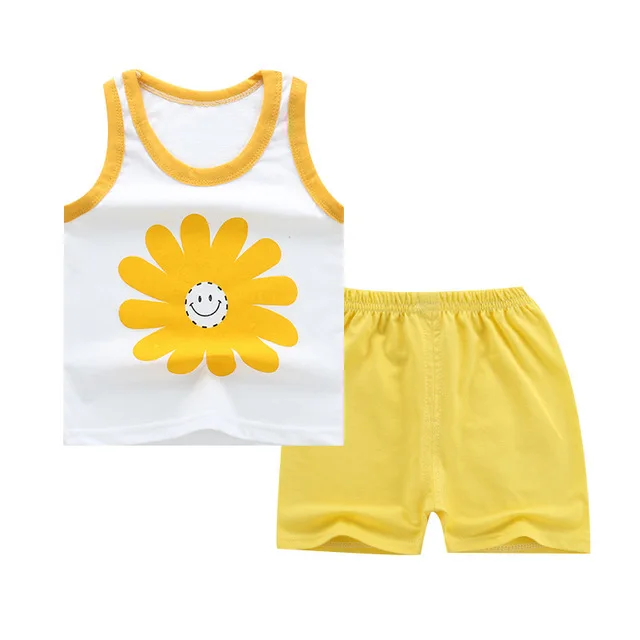 
2020 summer children clothes sleeveless vest set infant baby boys girls cotton sports set kids leisure suit 