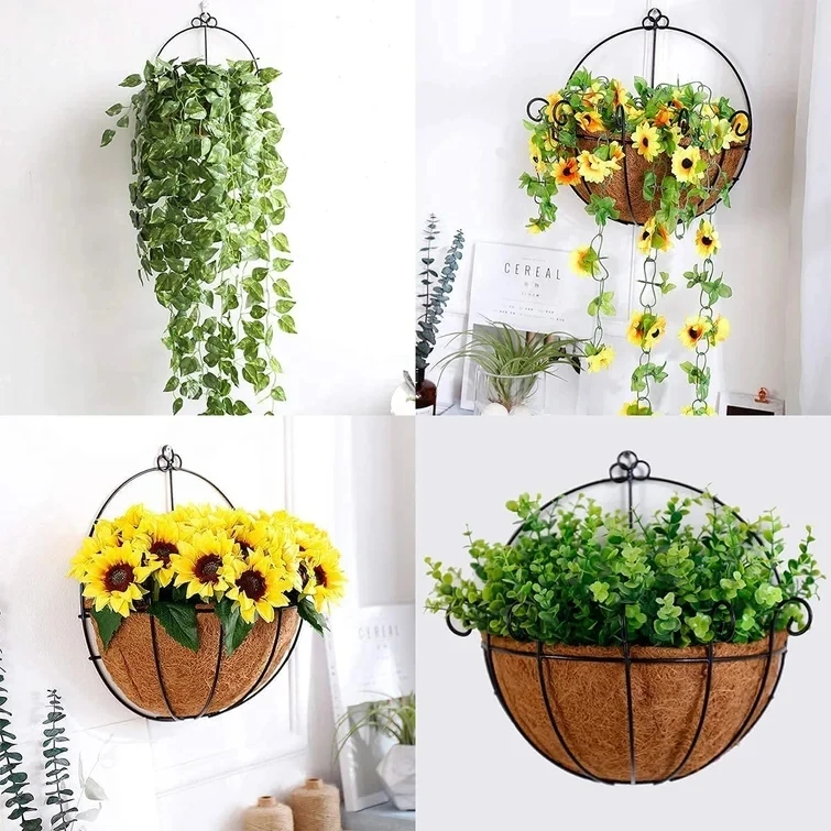Home Garden Decoration Planting Container Hanging Flower Basket Rattan Basket Plants Stand Coco Liner Hanging Plant Basket