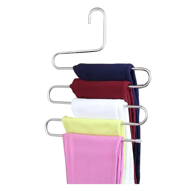 Pants Hangers Space Saving Stainless Steel Trousers Hanger 5 Layers Multi Jeans Pant Rack S Type Clothes Pant Hanger
