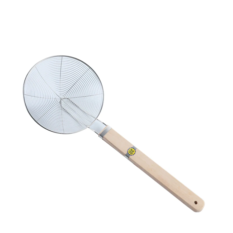 Hot sale  filter fried food noodle strainer mesh wire kitchen colander wooden handle stainless steel sieves strainers