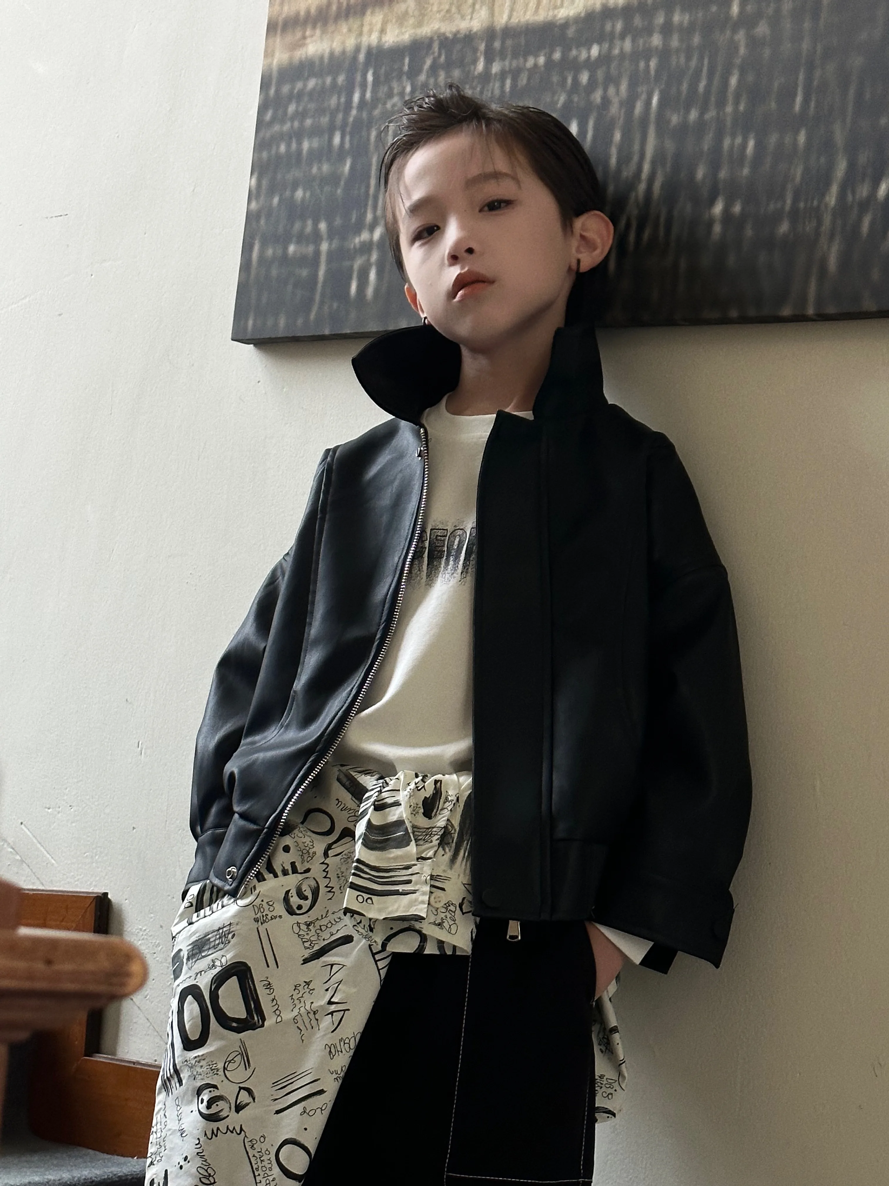 Autumn New Boys Black Jacket Children Windproof Clothes Leather Coats Jackets for 2-7 Years Kids