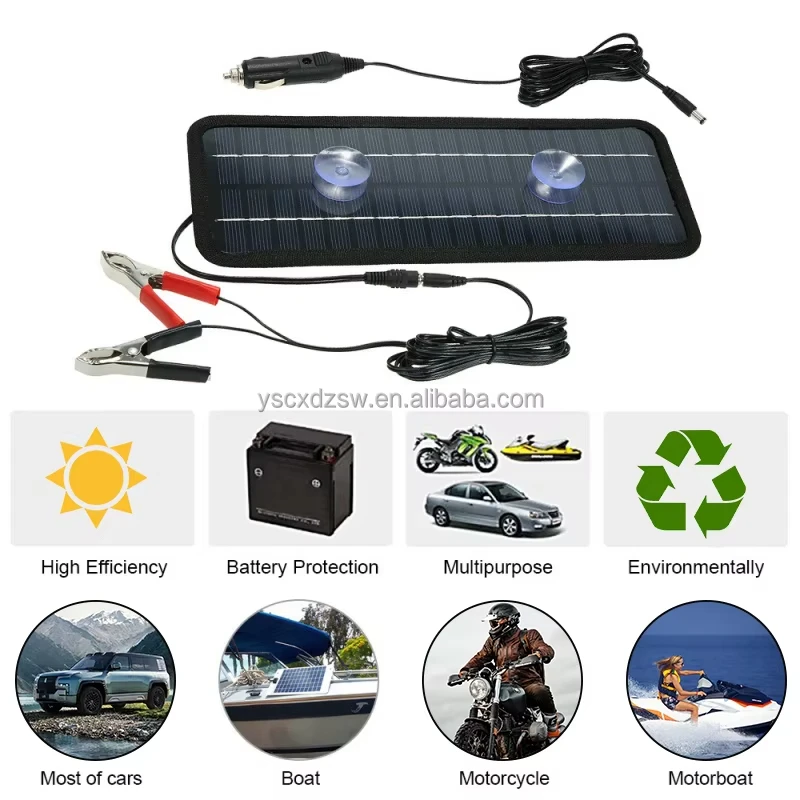 Portable Solar Panels Charger for Car Motorcycle Kick Scooter Efficient Battery Maintenance