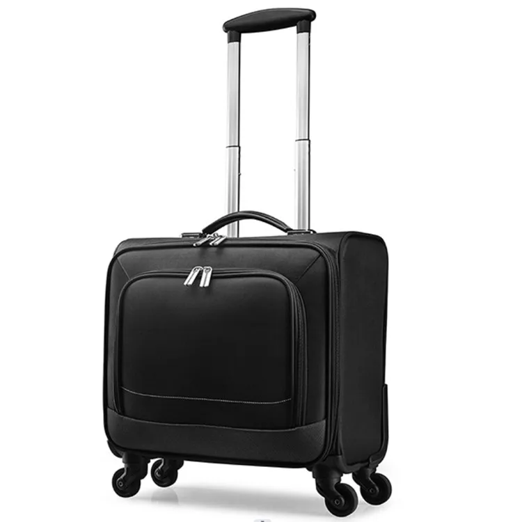 Black Nylon Unisex Business Travel Board Suitcase For Men Lightweight 4 Spinner Wheel Carry On Luggage 16 Inch Pilot Trolley Bag