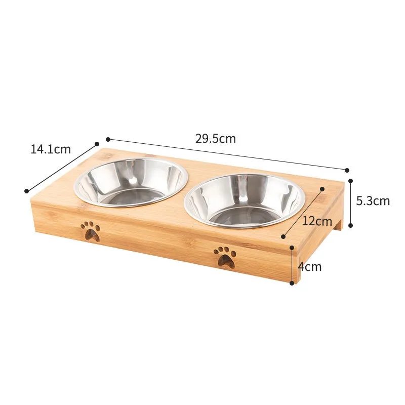 Factory Wholesale Safety And Health Bamboo Pet Cat Double Bowl Ceramic Pet bowl