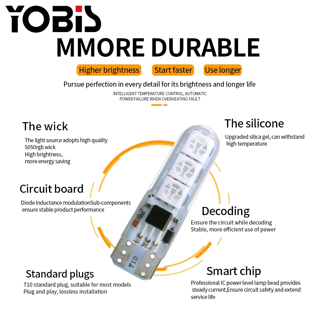 Yobis T10 5050 6SMD Remote Control Car Led T10 RGB Light Bulb T10 LED bulbs