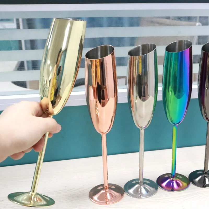 304 Stainless Steel Goblet Creative High-Footed Cocktail Red Wine Family Gathering champagne Glasses Outdoor Dining Flute