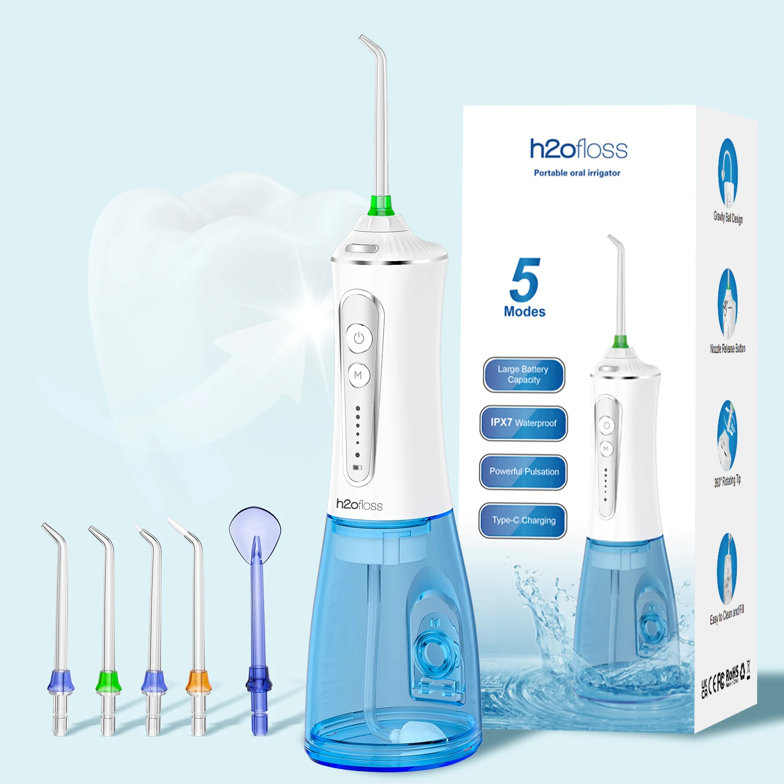 H2ofloss 2024 Factory Supply Rechargeable Waterproof Oral Irrigator Usb Rechargeable Water Flosser Customized Cordless