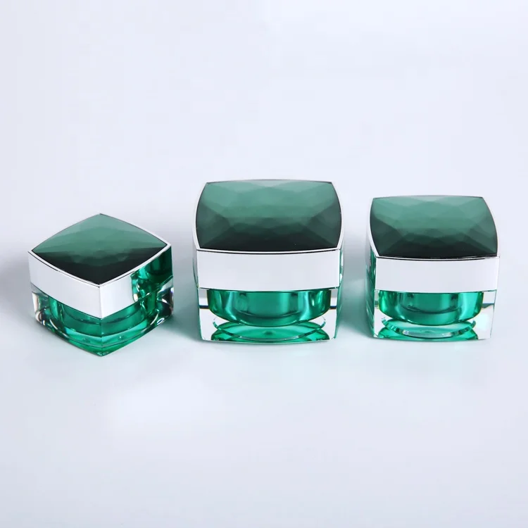 
Wholesale cosmetic food packaging square dark green plastic jars with colored lids 
