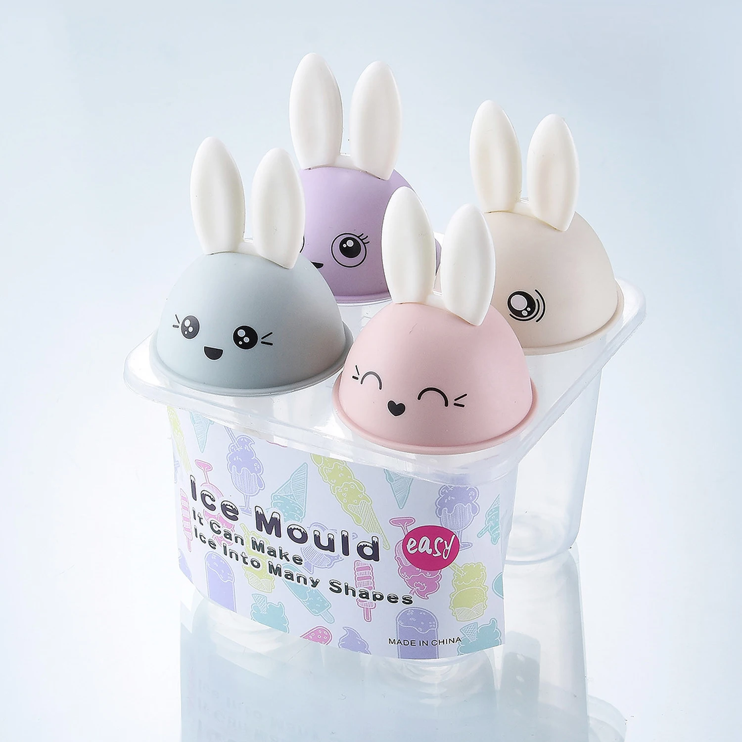 DIY 4 PCS Rabbit Shaped Homemade Ice Makers Molds Plastic Ice cream shape Popsicle Ice Molds