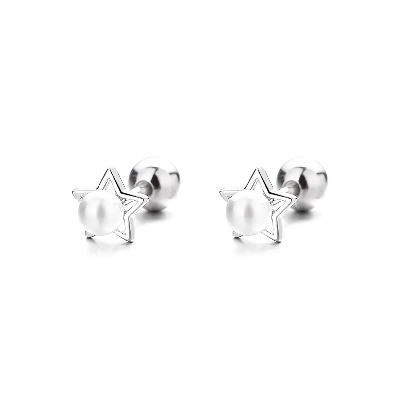 High Quality Korean Cute 925 Silver Jewelry Star White Pearl Stud Earrings Women