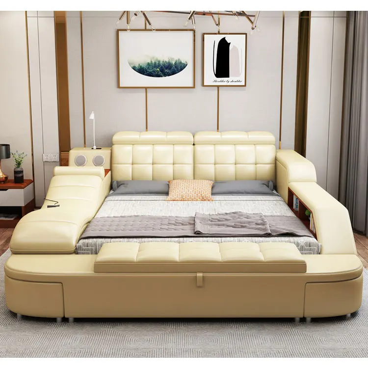 Wholesale Leather and Fabric Sofa Bed with Power Line Slotting Machine Adjustable Headrest Smart Bed