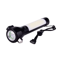 Multi-function Waterproof AAA Battery Powered led Flashlight  Magnetic Aluminum Car Safety Hammer Work Light Torch
