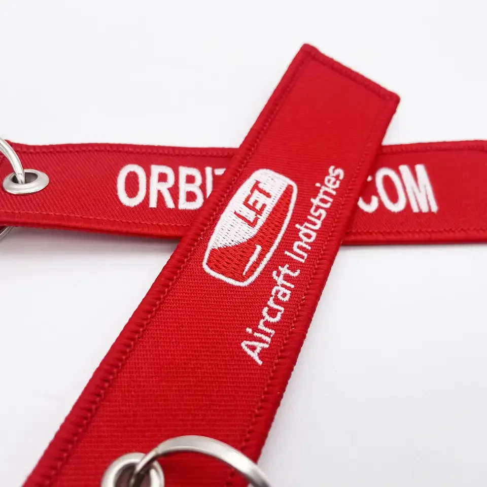 Custom Fabric Key Chain Tag With Keyring Embroidery Text Airline Airplane logo Jet Key Tag Embroidered Keychain