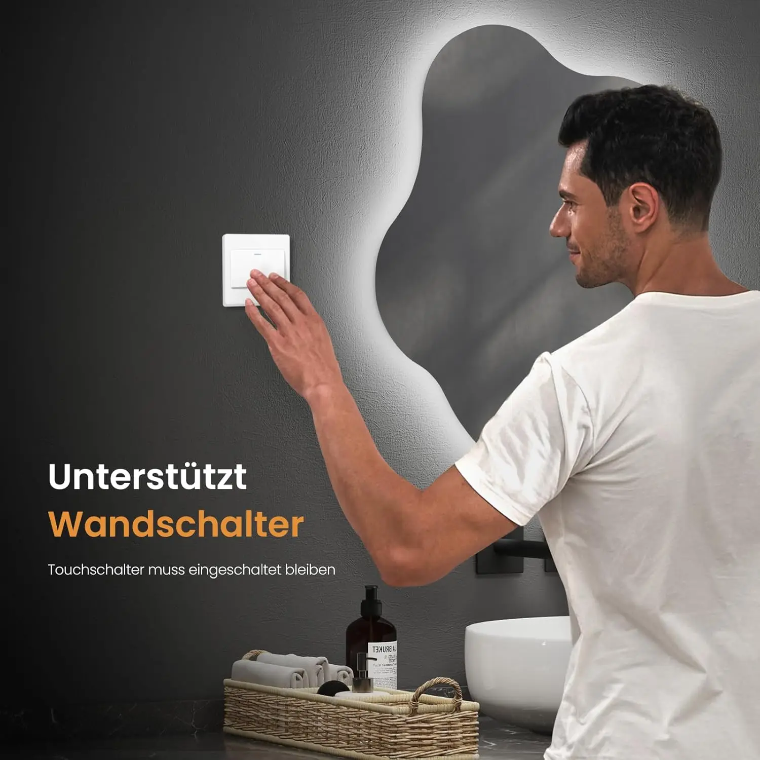 Factory direct selling touch switch modern intelligent bath mirror irregular hotel bathroom mirror with lighting