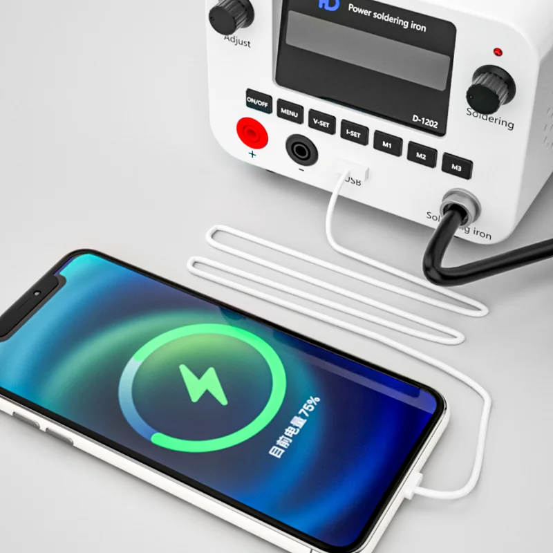 TBK D-1202 mini intelligent power soldering iron equipped with T12 temperature adjustable and USB fast charging port