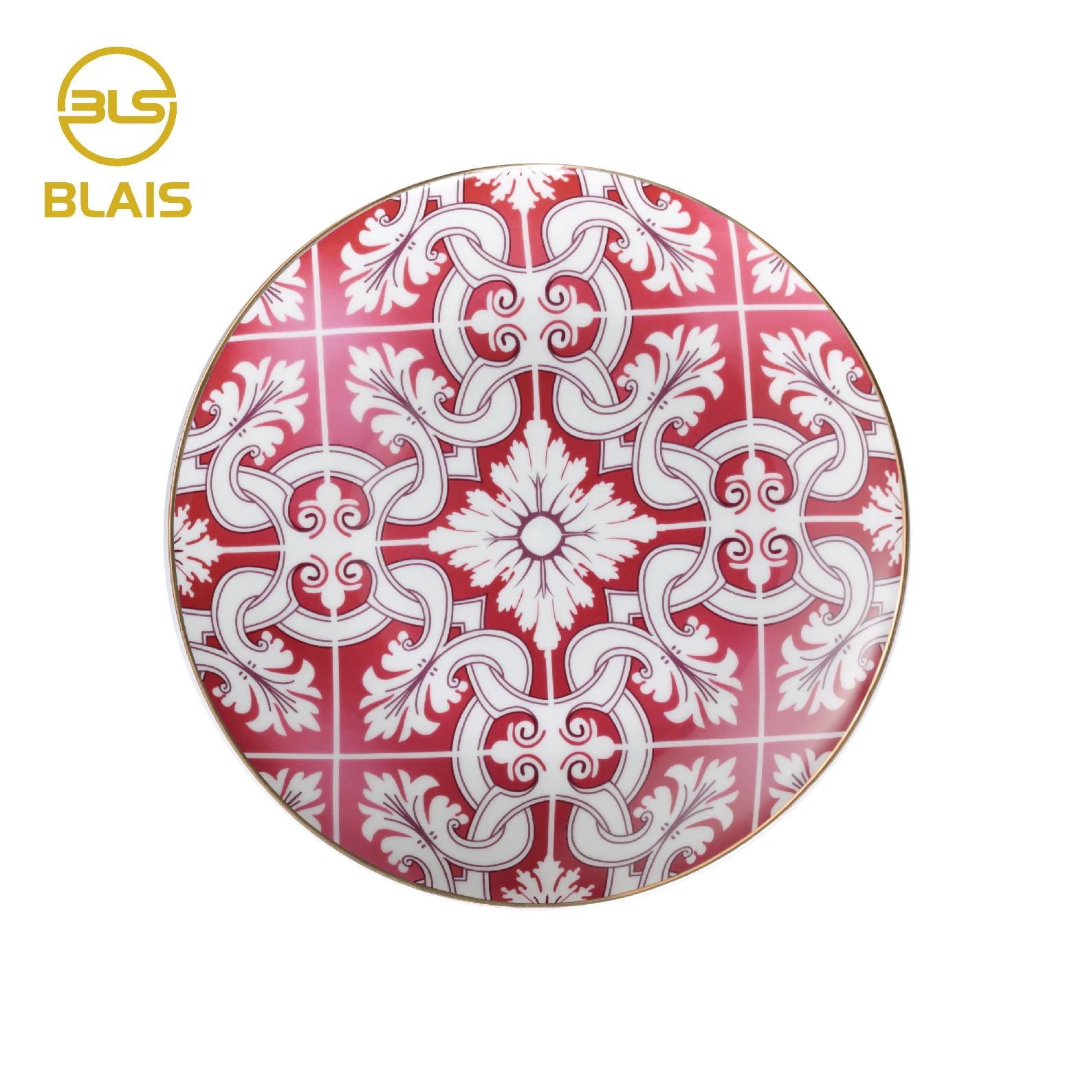 Red Turkey design pattern ceramic plates porcelain dinner sets with gold rim , fine bone china dinnerware for wedding tablescape