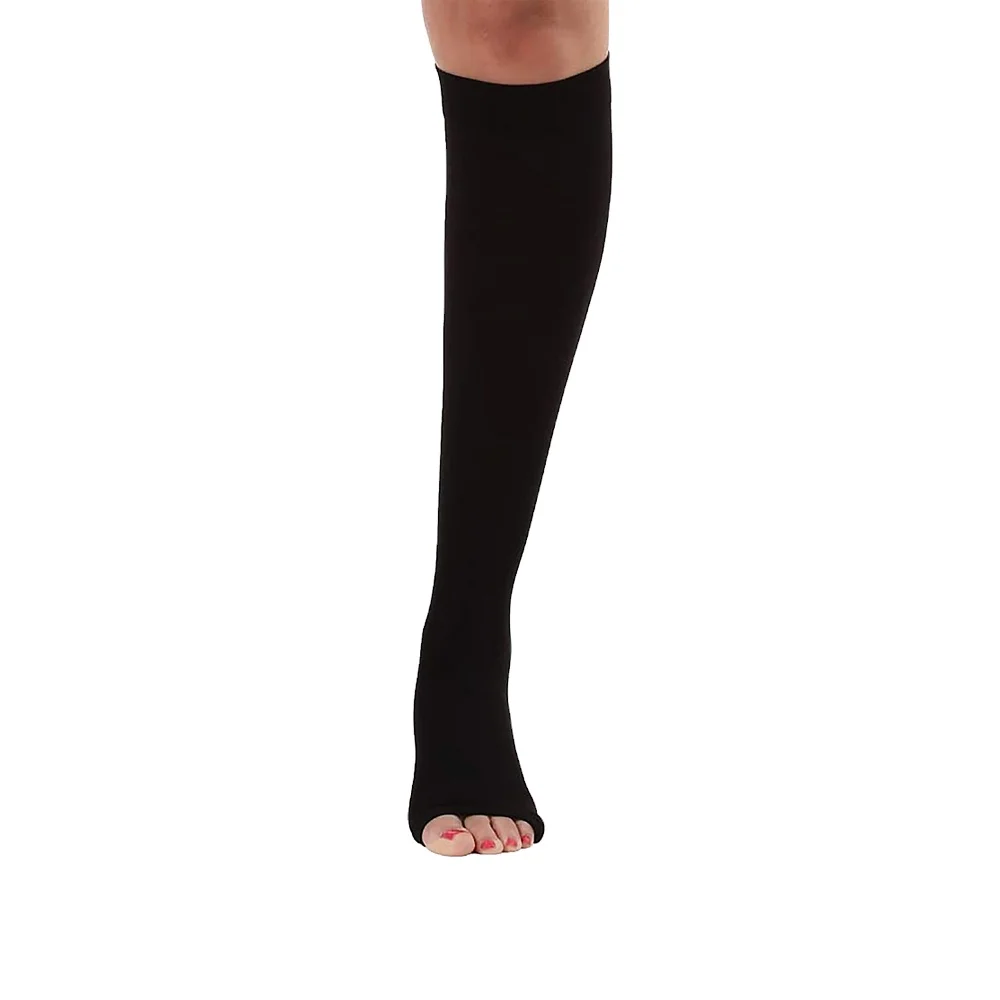 Open Toed Sock  Swollen Legs Opaque Material Varicose Vein Beige Sock 20-30mmHg Over Knee High