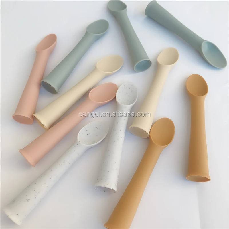 
Custom Foodgrade Silicone Baby Spoon Infant & Toddlers Spoons Training Silicone Rubber Spoon 