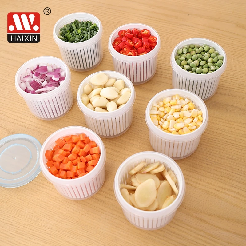 HAIXIN Home Kitchen Minced Garlic Scallion Onion Pepper Drain Vegetable Storage Box With Lid