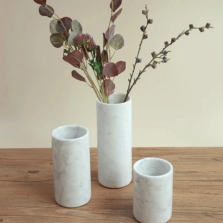 Modern Marble Stone Home Decorative Flower Vas Carrara White Marble Stone Vase Black Vase For Hotel