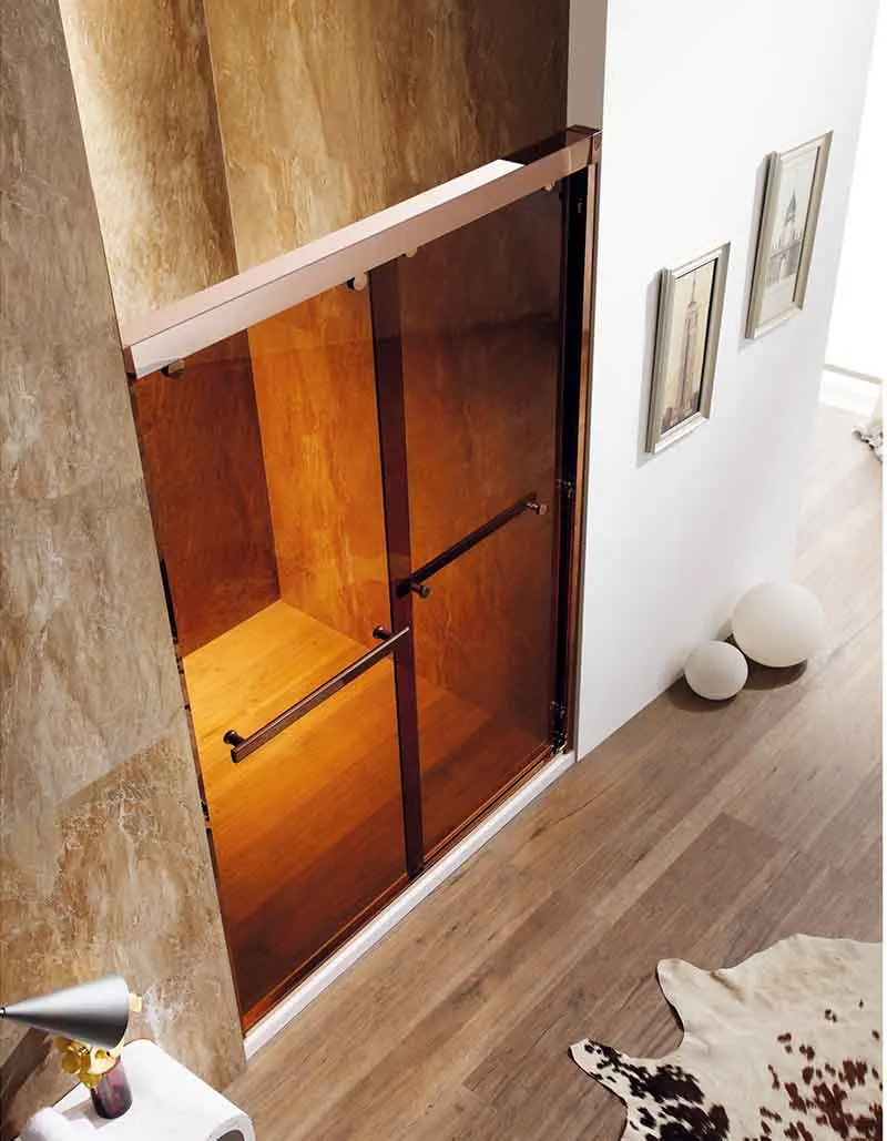 Bathroom shower screen glass sliding door rose glod frame shower cubicle