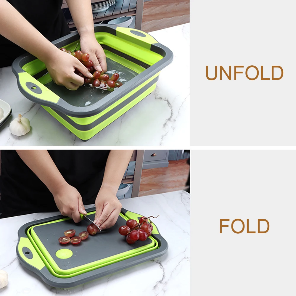 Kitchen Fruit Washing Basket portable Plastic Silicone Collapsible foldable chopping cutting board