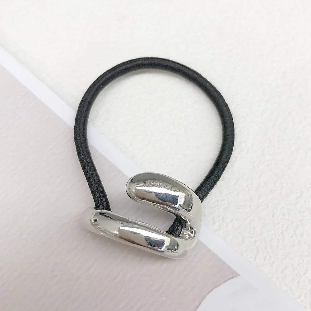 Fashion Japan Hammered Irregular Geometric Shape Metal Tied Hair Rope Simple Chunky Metal Pony Cuff Hair bands Hair Accessories
