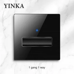 YINKA 4gang 2Way Touch Switch Panel Black Gold White NFC Custom Tempered Glass Power Outlet Minimalist Style