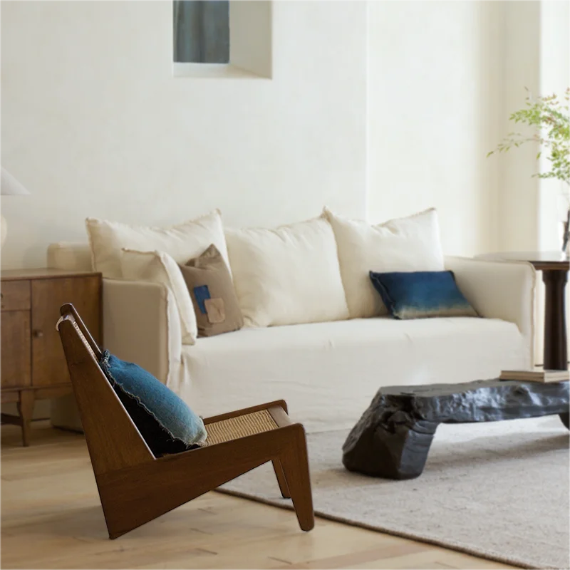 Modern living room pierre jeanneret le corbusier chair rattan solid wood kangaroo recliner relaxing chair leisure lounge chair