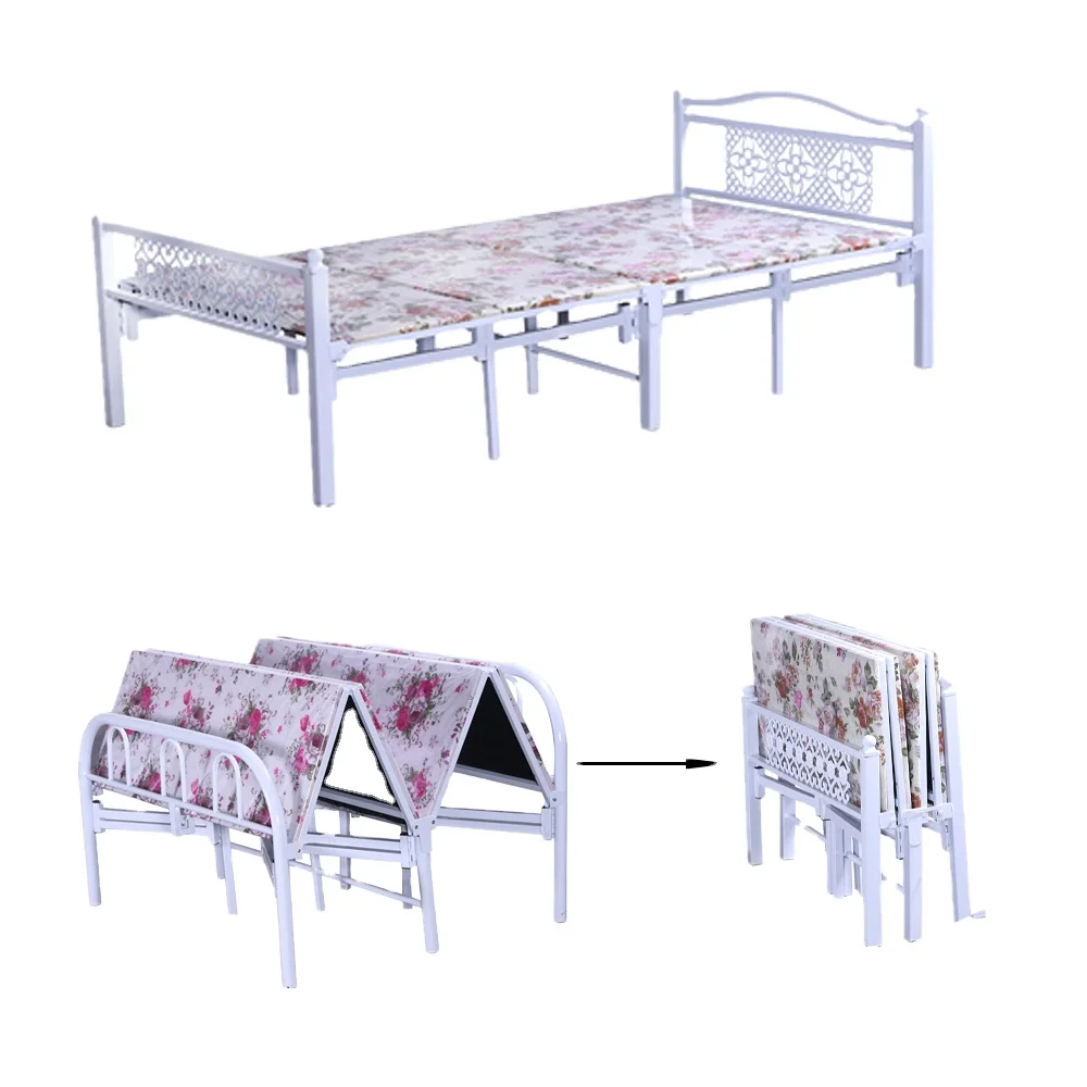 Luoyang New design collapsible portable iron foldable mattress beds metal single folding beds for adults