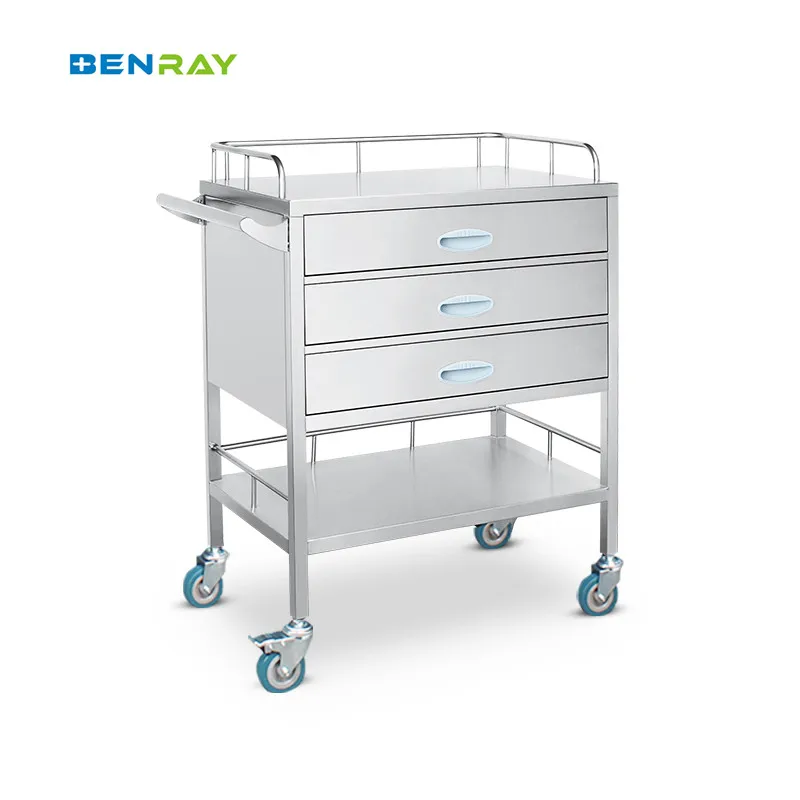 Emergency Trolley Medicine Cart Drug Dispensing Vehicle Suitable Treatment Stainless Steel Medicine Trolley