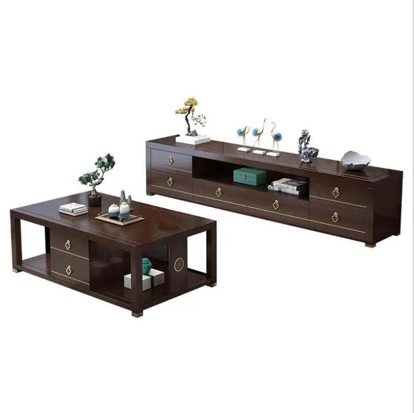 New Chinese solid wood TV cabinet coffee table combination set multifunctional simple living room furniture set