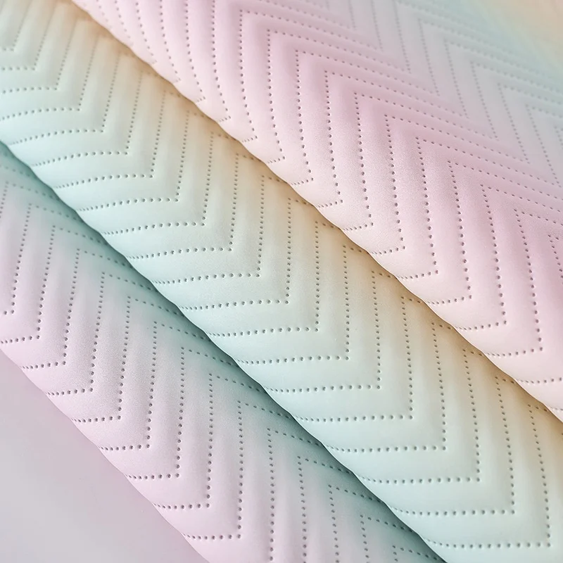 RTS Ingradual Rainbow Wave Embossed Soft Vinyl Faux Leather For Makeup Bag