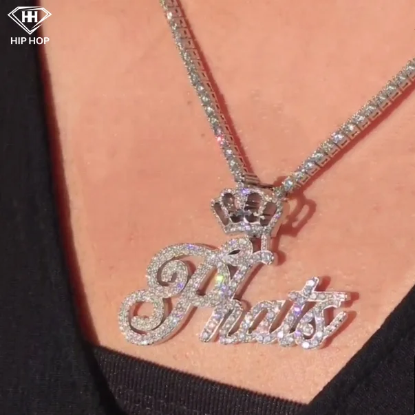 925 silver iced out hip hop jewelry custom nameplate /logo/initials styles moissanite pendant simple letter moissanite pendant