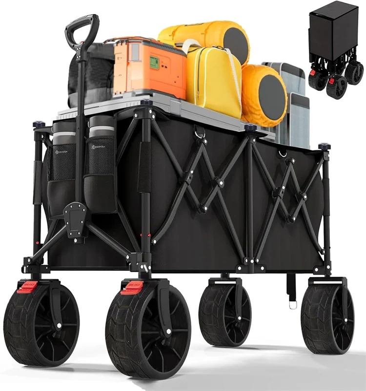 Utility Wagon Cart Picnic Party Large Capacity Shopping Sports Cart Collapsible Folding Beach Wagon  Camping Garden Cart