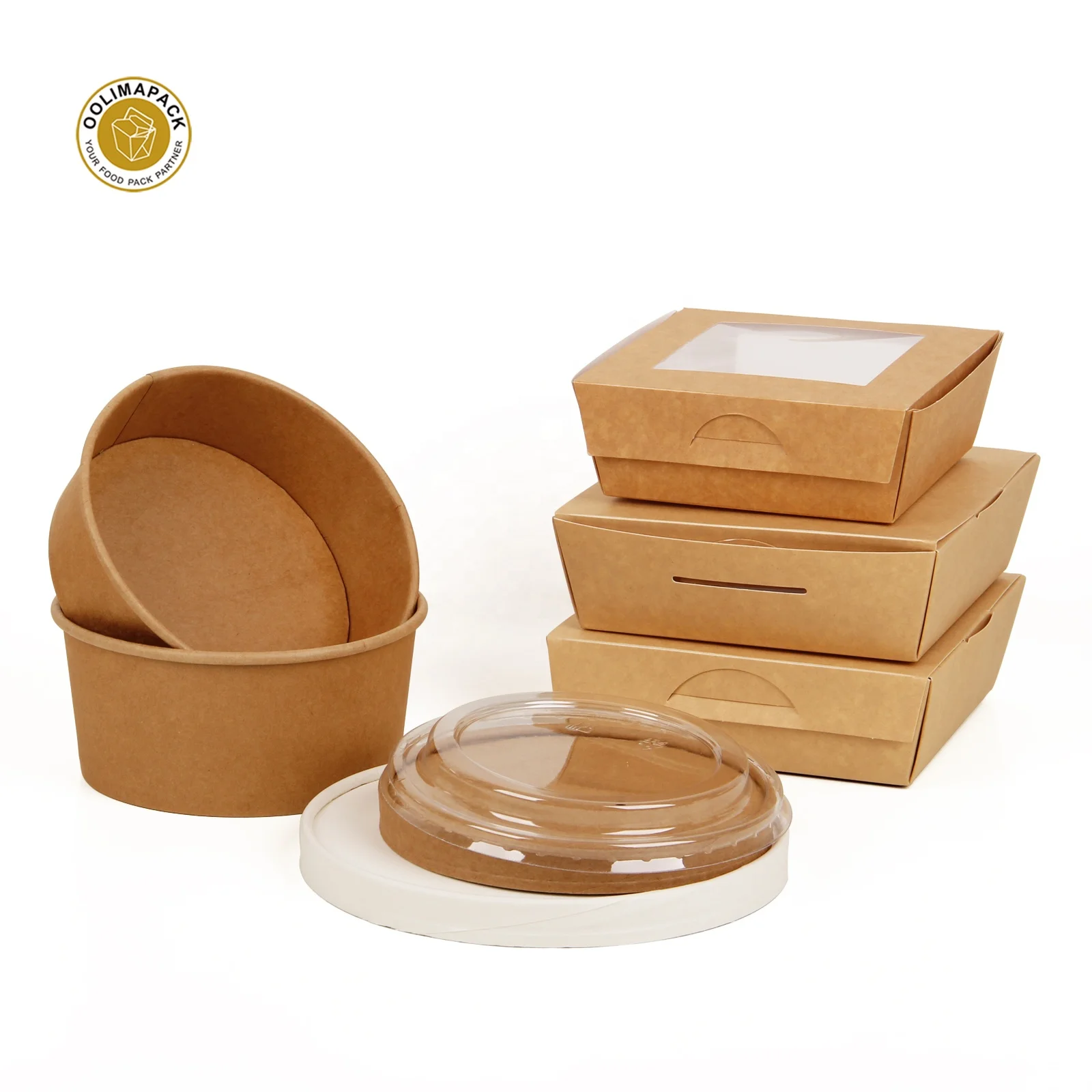 High Quality Cardboard Disposable Salad Box Packaging Salad Container with Lid